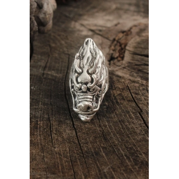 ÇOK SATAN Antik Gümüş Renk Ejderha Kafası Model Ayarlanabilir Erkek Yüzük