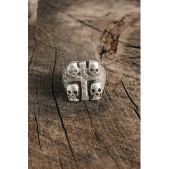 ÇOK SATAN Antik Gümüş Renk Haç Kuru Kafa İşleme Ayarlanabilir Erkek Yüzük