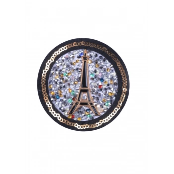 ÇOK SATAN Aplike Ütü İle Yapışan Taşlı Eyfel Kulesi Siyah Arma 6 cm