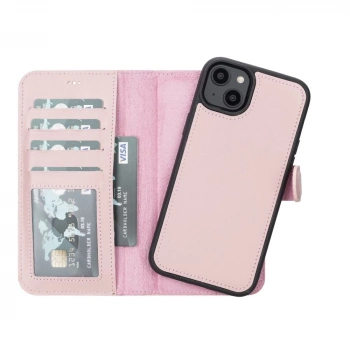 ÇOK SATAN Apple iPhone 14 Plus Uyumlu Deri Cüzdanlı Kılıf MWWN NU2 Pembe