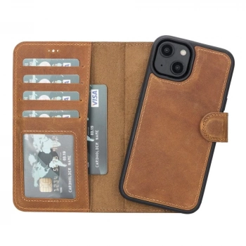 ÇOK SATAN Apple iPhone 14 Uyumlu Deri Cüzdanlı Kılıf MWWN G19 Taba