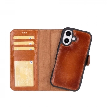 ÇOK SATAN Apple iPhone 16 Plus uyumlu, Hakiki Deri, El Yapımı, Cüzdanlı Kılıf, Gölgeli Taba