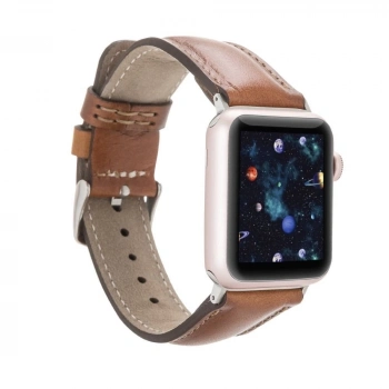 ÇOK SATAN Apple Watch Uyumlu Deri Kordon 42-44-45mm RST2EF Taba