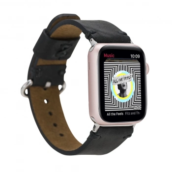 ÇOK SATAN Apple Watch Uyumlu Deri Kordon Orfe 42-44-45mm G1 Siyah
