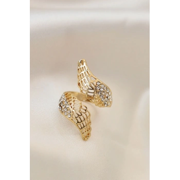 ÇOK SATAN Ayarlamalı Gold Renk Metal Zirkon Taşlı Kanat Yüzük