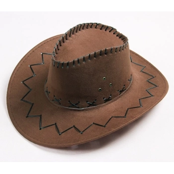 ÇOK SATAN Bağcıklı Yetişkin Boy Nubuk Süet Kovboy Şapkası Koyu Kahve Renk