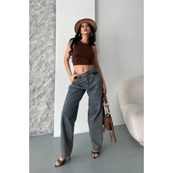 ÇOK SATAN Baggy kar yıkama eskitme kahve jeans pantolon d2007