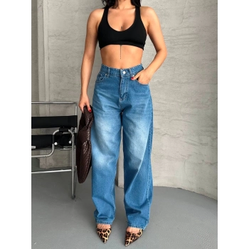 ÇOK SATAN Baggy süper taş bıyık yıkama mavi jeans pantolon d2007