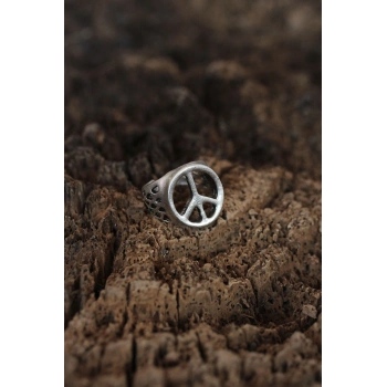 ÇOK SATAN Barış İşareti Tasarımlı Ayarlamalı Erkek Yüzük