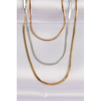 ÇOK SATAN BFS 316L Çelik 3 Renkli İtalyan Zincir Çoklu Kolye