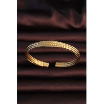 ÇOK SATAN BFS 316L Çelik Altın Renk Hasır Görünüm Erkek Bileklik