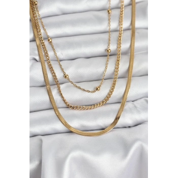 ÇOK SATAN BFS 316L Çelik Gold Renk 3lü Kadın Kolye