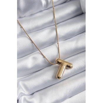 ÇOK SATAN BFS 316L Çelik Gold Renk Bubble T Harf Model Kadın Kolye