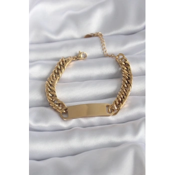 ÇOK SATAN BFS 316L Çelik Gold Renk İsim Yazılabilir Plaka Model Kadın Bileklik