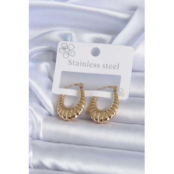 ÇOK SATAN BFS 316L Çelik Gold Renk İşlemeli Halka Model Kadın Küpe