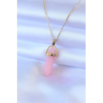 ÇOK SATAN BFS 316L Çelik Gold Renk Kristal Pembe Taş Model Kadın kolye