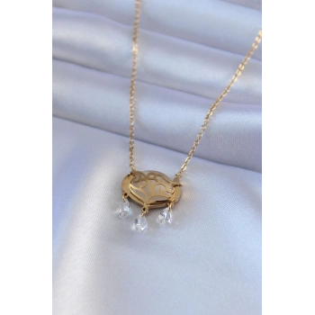 ÇOK SATAN BFS 316L Çelik Gold Renk Lotus Model Zirkon Taşlı Kadın Kolye