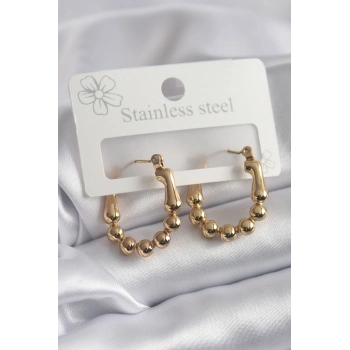 ÇOK SATAN BFS 316L Çelik Gold Renk Topçuk Halka Model Kadın Küpe