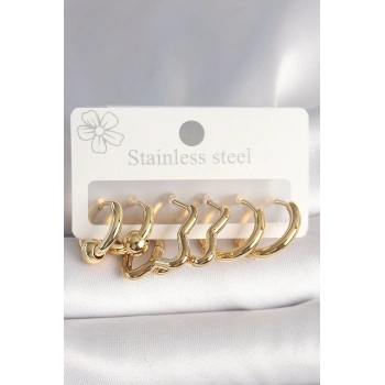 ÇOK SATAN BFS 316L Çelik Gold Renk Yıldız Halka Model Kadın Küpe Seti