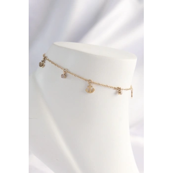 ÇOK SATAN BFS 316L Çelik Gold Renk Zirkon Taşlı Minimal Çapa Tasarımlı Halhal