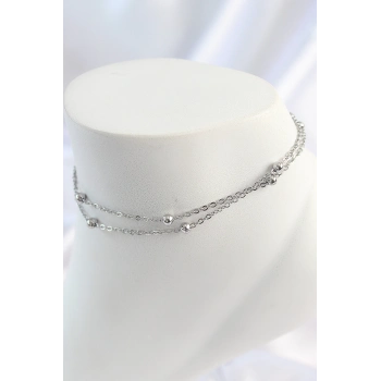 ÇOK SATAN BFS 316L Çelik Gümüş Renk 2Li Topçuk Detay Zincir Model Kadın Halhal