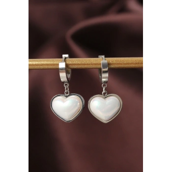 ÇOK SATAN BFS 316L Çelik Gümüş Renk Beyaz Bombeli Kalp Küpe