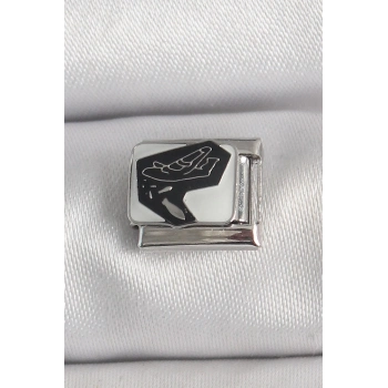 ÇOK SATAN BFS 316L Çelik Gümüş Renk Beyaz Siyah Uçak İşlemeli Portre Model Nomination Charm