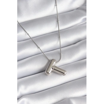 ÇOK SATAN BFS 316L Çelik Gümüş Renk Bubble T Harf Model Kadın Kolye