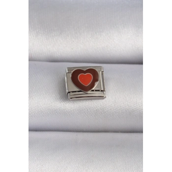 ÇOK SATAN BFS 316L Çelik Gümüş Renk Kahverengi Kalp İşlemeli Nomination Charm