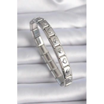 ÇOK SATAN BFS 316L Çelik Gümüş Renk Kalp İşleme Nomination Charm Bileklik