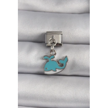 ÇOK SATAN BFS 316L Çelik Gümüş Renk Sallantı Mavi Balina Model Nomination Charm