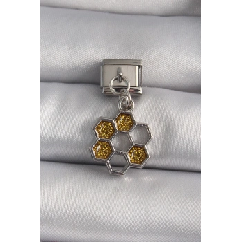 ÇOK SATAN BFS 316L Çelik Gümüş Renk Sallantı Simli Bal Beteği Model Nomination Charm