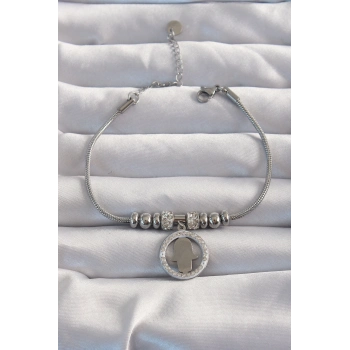 ÇOK SATAN BFS 316L Çelik Gümüş Renk Zirkon Taş Aksesuarlı Fatma Ana Eli Bileklik