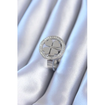 ÇOK SATAN BFS 316L Çelik Gümüş Renk Zirkon Taşlı Yonca Model Kadın Yüzük