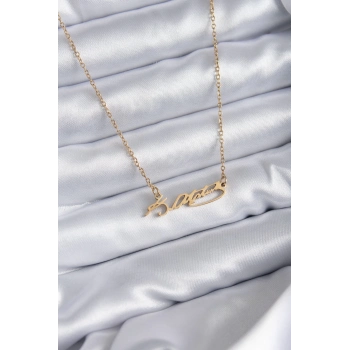 ÇOK SATAN BFS 316L Çelik Zincir Gold Renk Atatürk İmzası Model Kadın Kolye