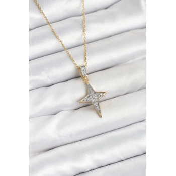 ÇOK SATAN BFS 316L Çelik Zincir Gold Renk Kutup Yıldızı Model Zirkon Taşlı Kadın Kolye