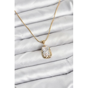 ÇOK SATAN BFS 316L Çelik Zincir Gold Renk Zirkon Taşlı Kadın Kolye