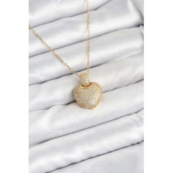 ÇOK SATAN BFS 316L Çelik Zincir Gold Renk Zirkon Taşlı Kalpli Kadın Kolye