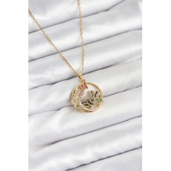 ÇOK SATAN BFS 316L Çelik Zincir Gold Renk Zirkon Taşlı Kelebekli Kadın Kolye
