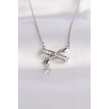 ÇOK SATAN BFS 316L Çelik Zincir Gümüş Renk Zirkon Taşlı Kalp Detay Fiyonk Kolye