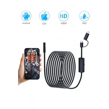 ÇOK SATAN BFS 5 Metre Endoskop Yılan Video Kamera Ios Ve Android Uyumlu Led’li 8 Mm Sert Kablo 2mp