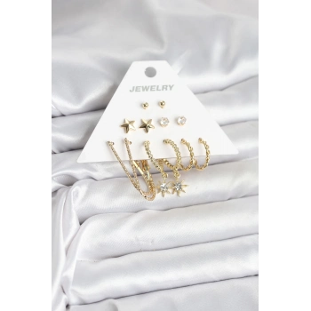 ÇOK SATAN BFS 6 Çift Kadın Küpe Seti Gold Renk