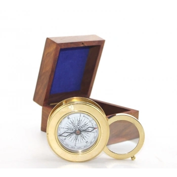 ÇOK SATAN BFS Ahşap Kutulu Pirinç Mercekli Pusula 16040