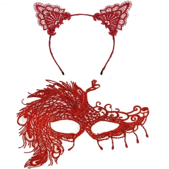 ÇOK SATAN BFS  Alevin Zarafeti Kırmızı Dantel Maske ve Taç Seti 4 No – Kadın Kostüm Tamamlayıcı