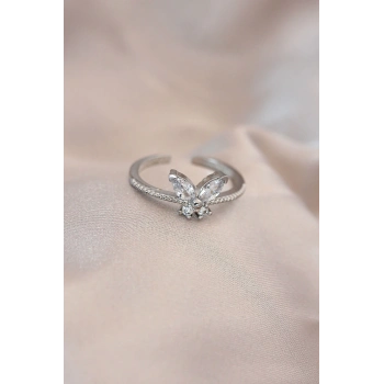 ÇOK SATAN BFS Ayarlamalı Gümüş Renk Metal Zirkon Taş ve Kristal Taşlı Kelebek Model Yüzük