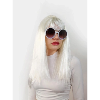 ÇOK SATAN BFS   Beyaz Renk Uzun Düz Parti Peruğu