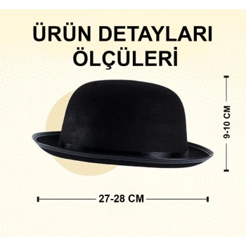 ÇOK SATAN BFS  Charlie Chaplin Stil Çocuk Şapkası – Siyah Melon Parti Şapkası