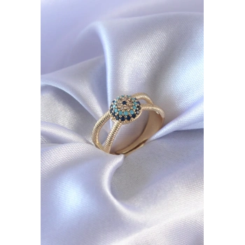 ÇOK SATAN BFS Gold Renk Nazar Boncuk Model Kadın Yüzük