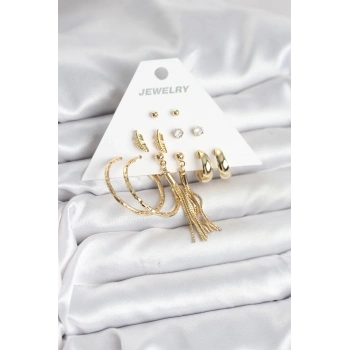 ÇOK SATAN BFS Gold Renk Pirinç Kadın 6 Çift Küpe Seti