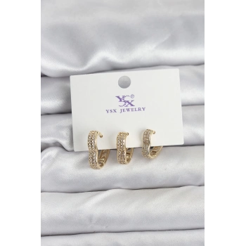 ÇOK SATAN BFS Gold Renk Pirinç Zirkon Taşlı Kalpli Kadın Küpe